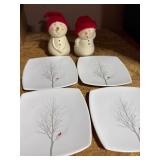 Dept 56 Snowmen and 222 Fifth Cardinal Plates