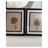 Two Framed Floral Dictionary Page Prints