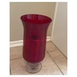 Red Glass Vase with Clear Base, 12'