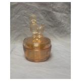 Marigold Carnival Glass Poodle Powder Jar