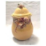 Ceramic Jar With Lid, Leaf and Acorn Motif