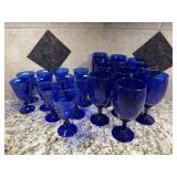 22 Cobalt Blue Glass Goblets and Wine Stemware