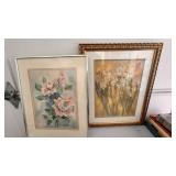 Framed Floral Watercolor and Print Pair