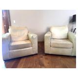 Pair Bernhardt Leather and Fabric Armchairs