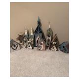 Nine Rustic Decorative Wooden Birdhouses