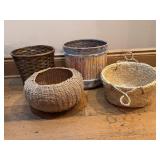 Four Woven Wicker and Straw Baskets