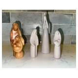Carved Olive Wood and Ceramic Nativity Figures