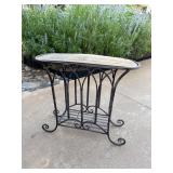 Oval Metal Console Table with Wood Top