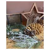 Wood Star Pinecones and Nativity Brass Art