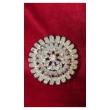 Round Rhinestone Brooch with Silver Tone Back