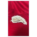 Gold Tone Leaf Brooch with Faux Pearls