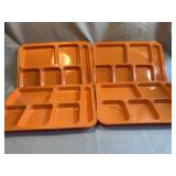 Four Orange Cafeteria Trays and Utensils