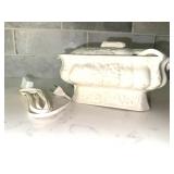 White Ceramic Embossed Fruit Food Warmer