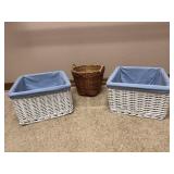 Three Wicker Storage Baskets With Liners