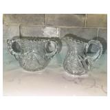 Pressed Glass Hobstar Creamer and Sugar Set