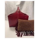 Red Faux Croc Bin With Decorative Pillow