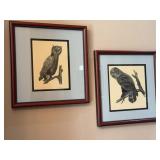 Max Ebaugh 1971 Owl Prints Pair Signed
