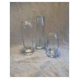 Three Clear Glass Bud Vases