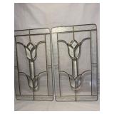 Beveled Leaded Glass Tulip Panels, Pair