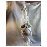 Macrame Plant Hanger With Pot and Faux Succul