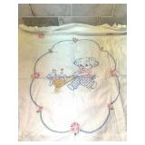 Vintage Embroidered Baby Coverlet - Puppy Cart