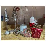 Silver-Tone Christmas Trees and Ornament Lot