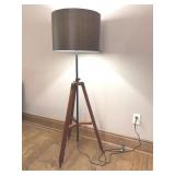 Wood Tripod Floor Lamp With Brown Drum Shade