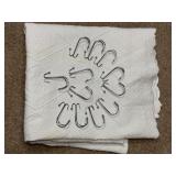 White Cotton Damask Shower Curtain With Hooks