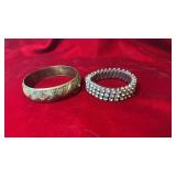 Filigree Metal Bangle and Rhinestone Bracelet