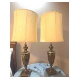 Pair Vintage Brass Urn Lamps With Shades