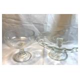 2 Clear Glass Pedestal Cake Stand and Compote