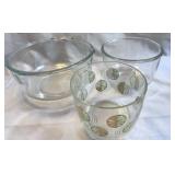 3 Glass Bowls Citrus Pattern and Plain Clear