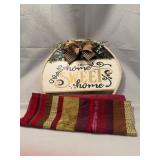 Home Sweet Home Wood Plaque and Fabric Panel