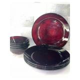 Ruby Red Glass Plates and Bowls, 8 Pieces