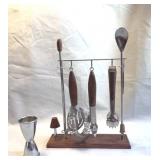 Stainless and Wood Barware Set with Stand