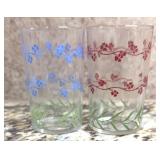 2 Vintage Floral Painted Juice Glasses