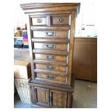 Dixie Tall Oak Chest With Drawers And Cabinet