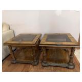 Pair Wood and Glass Campaign End Tables