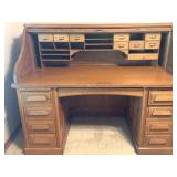 Antique Oak Roll-Top Desk with Drawers