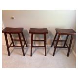 3 Wooden Saddle Seat Bar Stools 30 Inch