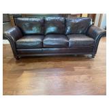 Brown Leather Sofa With Rolled Arms And Nailheads