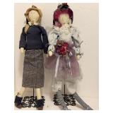 Pair Decorative Cloth Art Dolls on Stands
