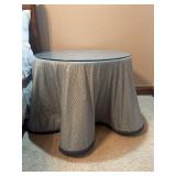 Round Skirted Accent Table With Glass Top