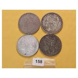 Four AU Morgan Silver Dollars