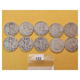 Ten Mixed US Silver Half Dollars