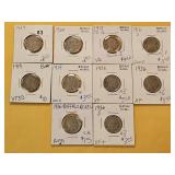 Ten Mixed Buffalo Nickels