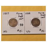 1857 and 1858 Flying Eagle Cents