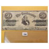 1861 Confederate States $50 Dollar Note