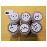 Six Circulated Jefferson Nickel Rolls