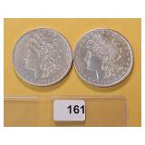 Two AU Morgan Silver Dollars